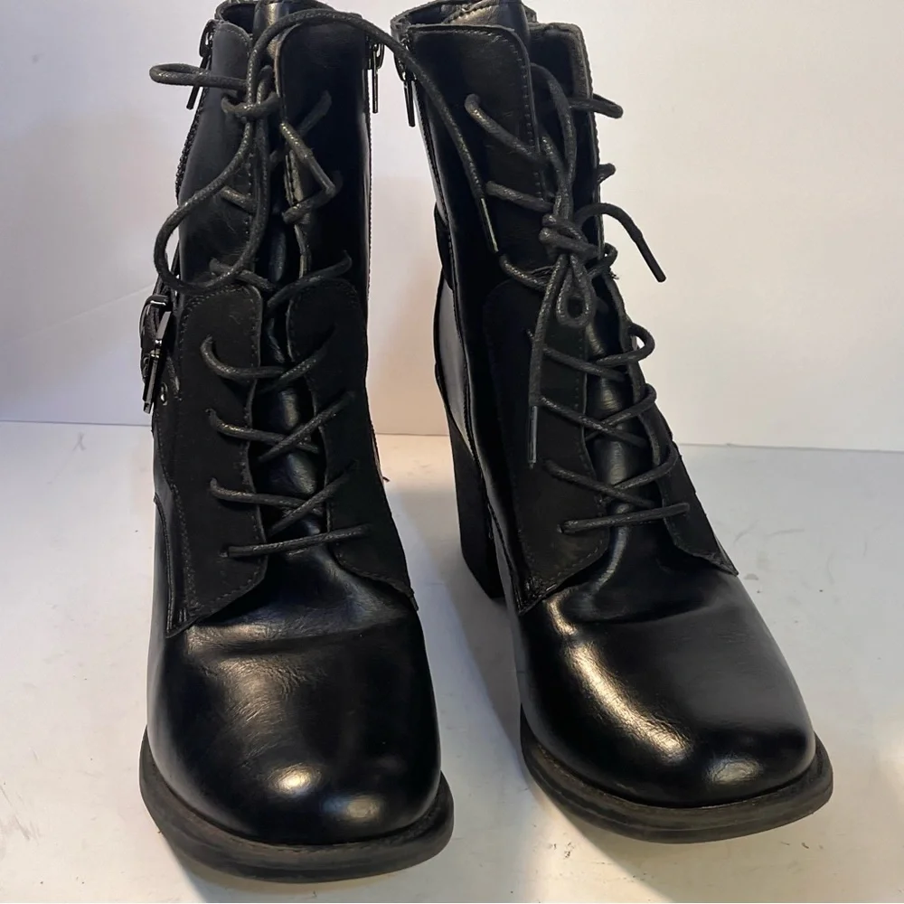 Pierre Dumas Ravenna-19 Black Side Zipper Buckle Lace Up Ankle Boots Women - Picture 7 of 12